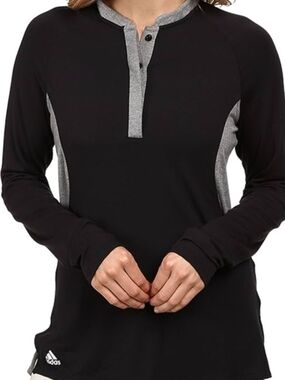 Adidas Black Long Sleeve Henley with Gray Trim